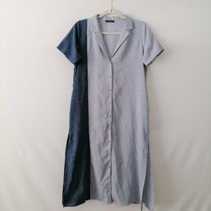 Libe Workshop Womens Gray & Blue Short Sleeve Collared Shirt Dress Size M